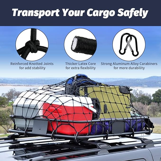 Cargo Net for Pickup Truck Bed 3'x4' Stretches to 6'x8' Heavy Duty Truck Bed Cargo Net 12 Tangle-Free Clip Carabiners and 1 Storage Bag Small 4" x 4" Mesh Universal Car Organizer Net for Large Loads
