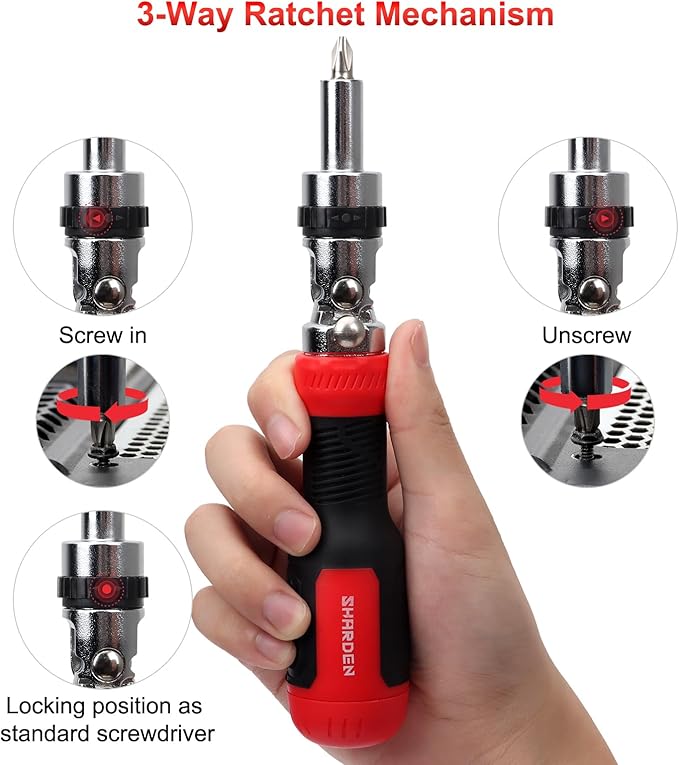 SHARDEN Ratcheting Screwdriver 13-in-1 Multibit Screwdriver All in One Screwdriver Set with Phillips, Flat Head, Torx Security, Hex, Robertson, 180 Degree Pivoting Adjustable Angled Screw Driver Set