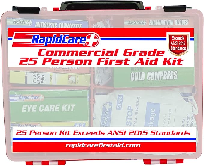 Rapid Care First Aid 839-1-12AN Premium Commercial Grade 25 Person First Aid Kit, Exceeds OSHA/ANSI 2015 Standards, in Detachable Wall Mountable Poly Case