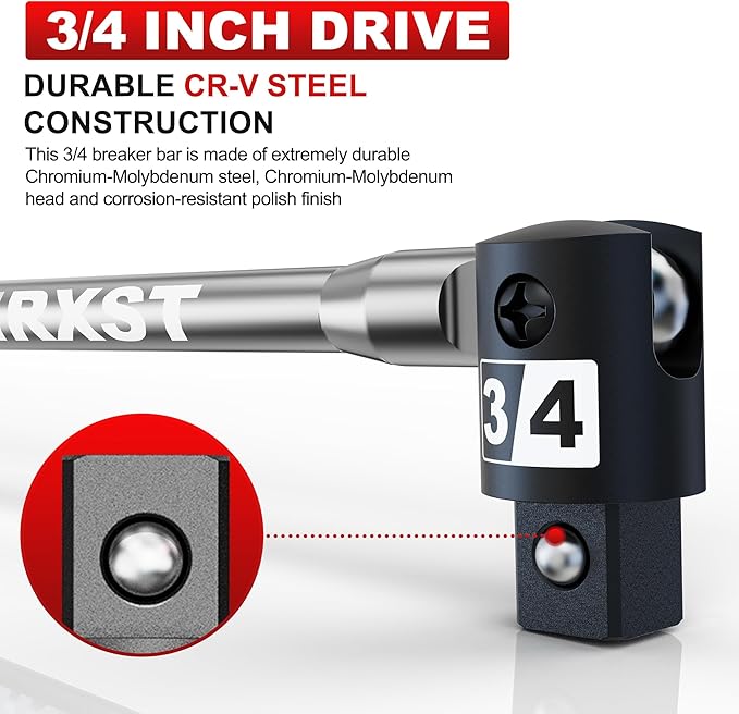 32-Inch 3/4” Drive Breaker Bar, Heavy Duty Extension Breaker Bar, 250° Rotatable Head, Premium Chromium Molybdenum Steel, Mechanical Work, Automobile and Motorcycle Maintenance and Repair