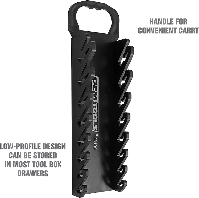 OEMTOOLS 23109 Stubby Wrench Organizer, For Shop, Garage, Or Tool Box, Organizers And Storage for Convenient Carrying, Case For Wrenches or Pegboard Tool Holder, 10 Inches, Black