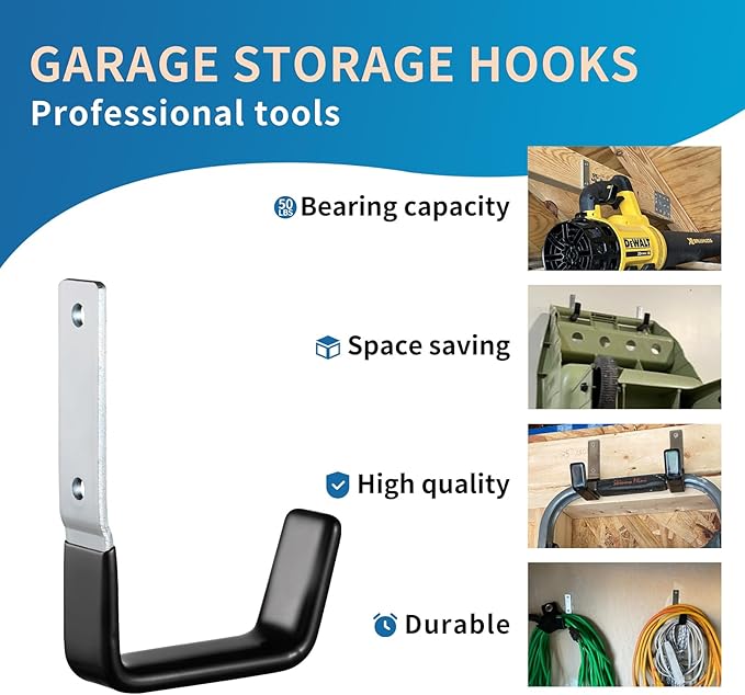 GeeWatom Heavy Duty Steel Garage Hooks,Garage Storage Utility Hooks,Anti-Slip Hanger, Tool Organizer,Steel Wall Mount Organizer, Garden Hose Hanger (Small-8PC)