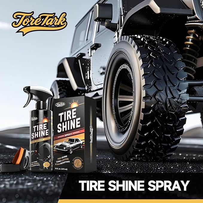 Ceramic Tire Shine Spray — High-Gloss Wet Look Tire Coating with Ultra-Dense Nylon Brush Applicator, UV Protection, Long-Lasting Shine for Car Truck RV Motorcycle (3.4 Fl Oz)