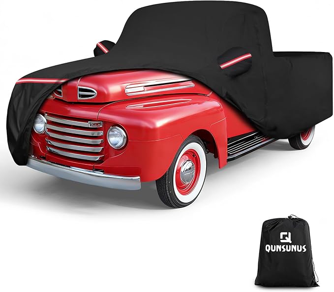 QUNSUNUS Truck Cover for Ford F100 and F1 1948-1983 Regular Cab Short Bed 6.75ft, Waterproof F100 Car Covers with Elastic Edge, All Weather F100 Cover with Straps and Zipper