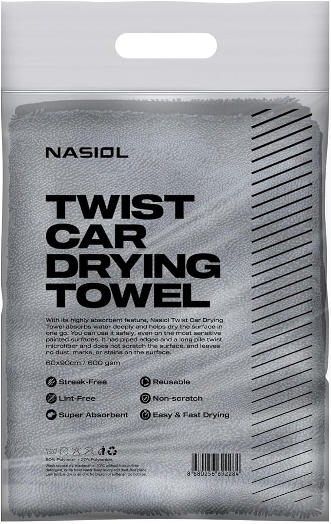 Nasiol Twist Car Drying Towel, Highly Absorbent Quick Dry, Soft Banded Edges - Scratch Free - Double Sided - Safe for Car Paint Microfiber Evo Detailing Towel (35 x 23 inch)