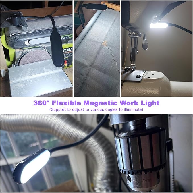 Magnetic Work Light, LED Machine Light with Flexible Gooseneck – Multi-Purpose for Workbench, Lathe, Drill Press & Crafting