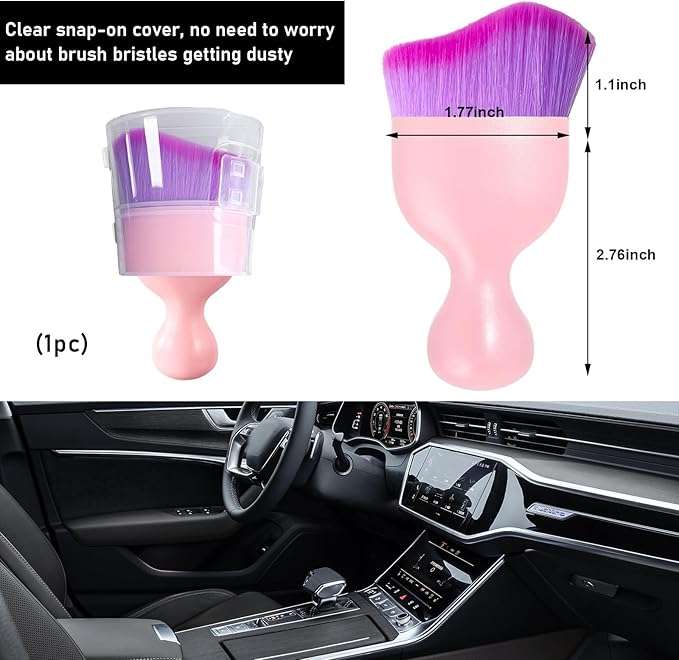 Ziciner Car Detailing Brush, Curved Soft Bristles Auto Removal Dust Collectors, Universal Vehicle Dashboard, Air Conditioner Vents etc Interior Cleaning Tool Accessory (Pink/Purple)