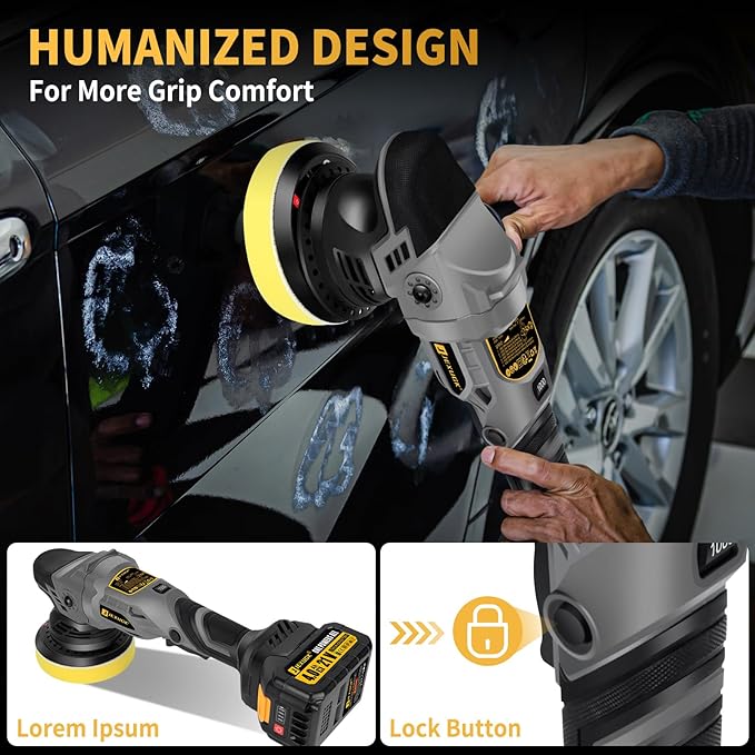JEXUGK 5" Cordless Car Buffer Polisher, 21V Professional Brushless Polisher w/ 2 x 4.0Ah Battery, Orbital Pulidora De Autos Inalambrica w/ 6 Speed, Car Buffer Waxer Kit for Sanding, Scratch Removing