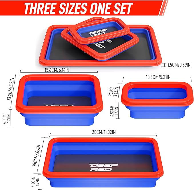 3PCS Magnetic Parts Tray Set, Collapsible Silicone Tool Trays in 3 Sizes for Organizing Screws Nuts Bolts Washers and Small Metal Parts