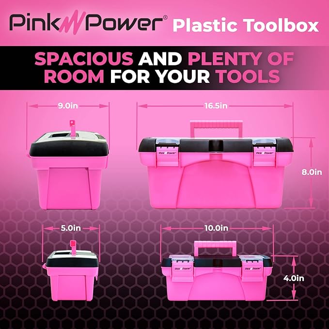 Pink Tool Box for Women - Sewing, Art & Craft Organizer Small & Large Plastic Tool Box with Handle - Pink Toolbox Sewing Tool Storage Box - Portable Mini Locking Tool Boxes (2 Pack)