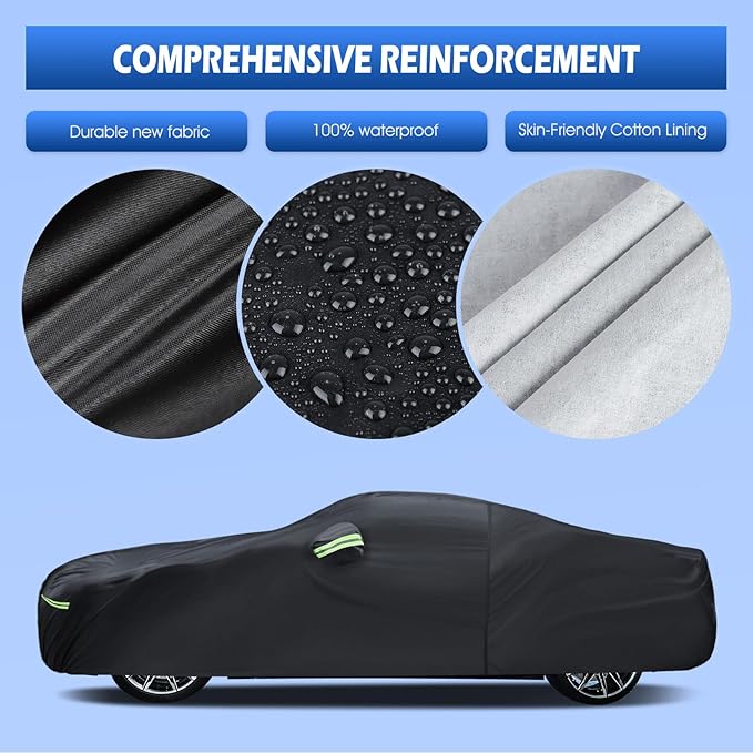Car Cover Custom Fit for Dodge Challenger 2008-2026, Migaven Waterproof Full Exterior Cover Rain Sun Hail Protection with Door Zipper & Inner Cotton
