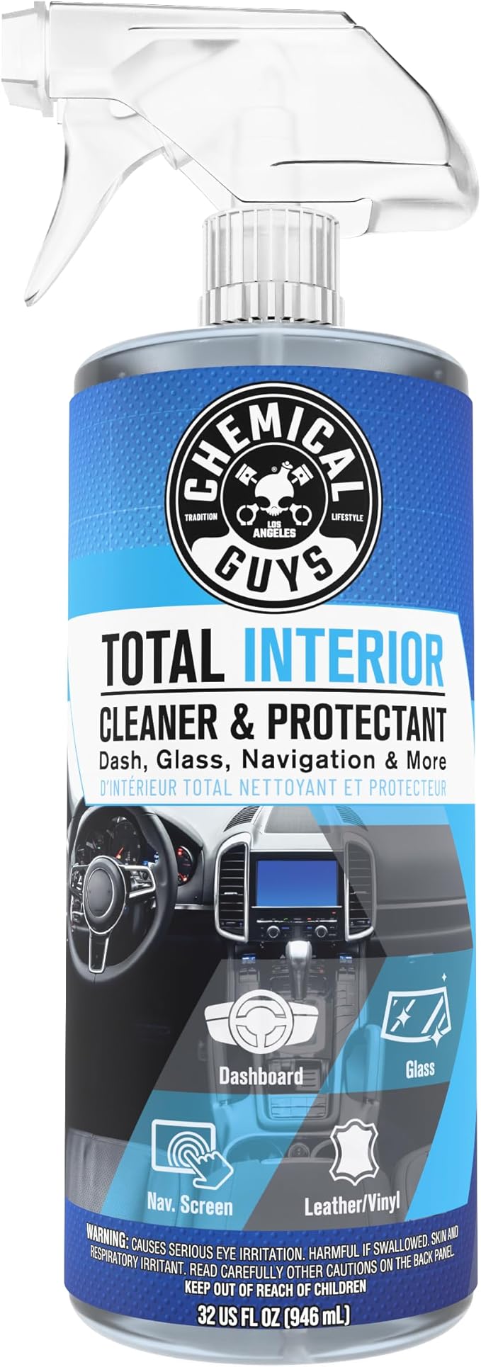 Chemical Guys Total Interior Cleaner & Protectant – Chemical Guys Interior Cleaner, Cleans & Protects Leather, Vinyl, Plastic, Rubber, Glass with a Streak-Free Finish — Cars, Trucks, SUVs, RVs, 32 oz