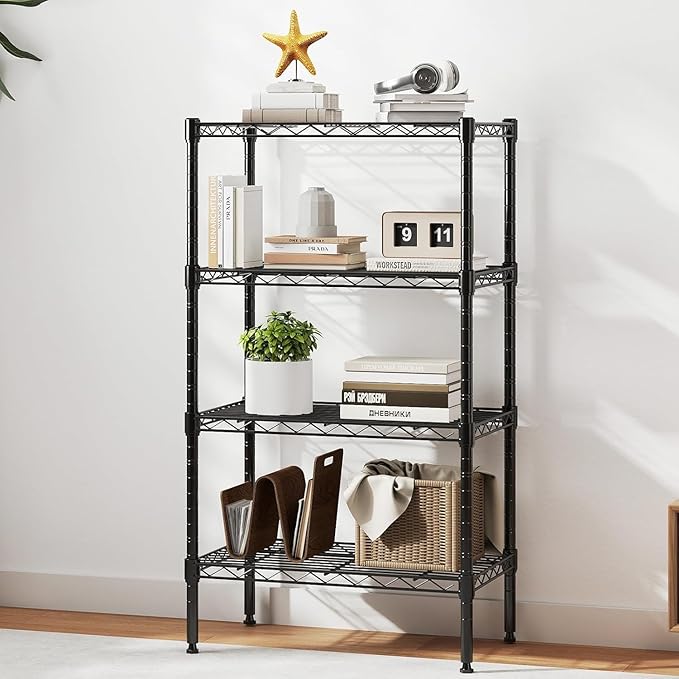 HealSmart 4-Tier Metal Wire Storage Shelves, Adjustable Standing Storage Rack Shelf, Heavy Duty Steel Shelving Unit Organizers for Kitchen Bathroom Pantry Garage, 23.3" W×13.4" D×47" H, Black