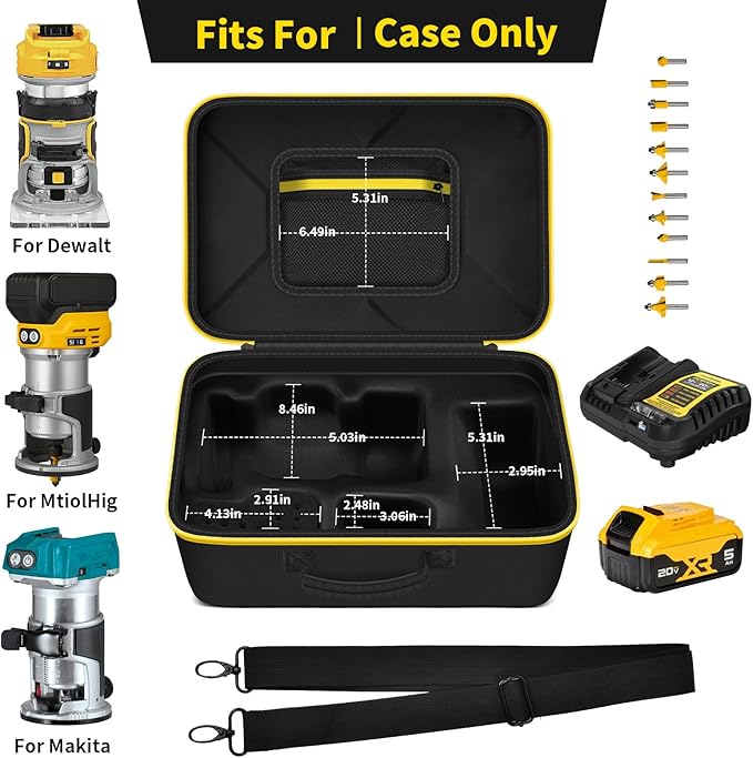 PAIYULE Case for DEWALT 20V Max XR Cordless Router- DCW600B for MtiolHig for Makita Woodworking Tools with Strap, Compact Router Accessories Storage Bag for Battery, Charger, Bits (Box Only)