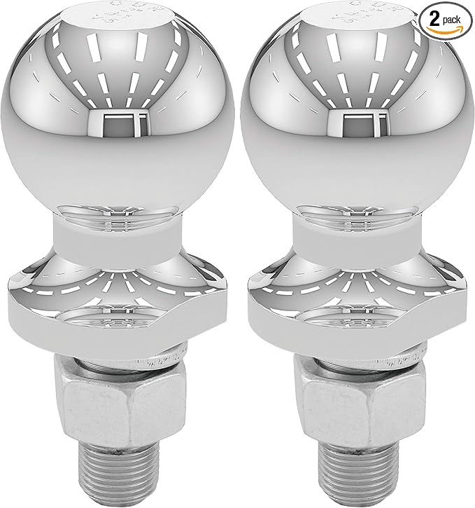 CURT 40003 Chrome Trailer Hitch Ball, 3,500 lbs, 2-Inch Diameter, 3/4 x 1-3/4-Inch Shank, Universal Fit (Pack of 2)