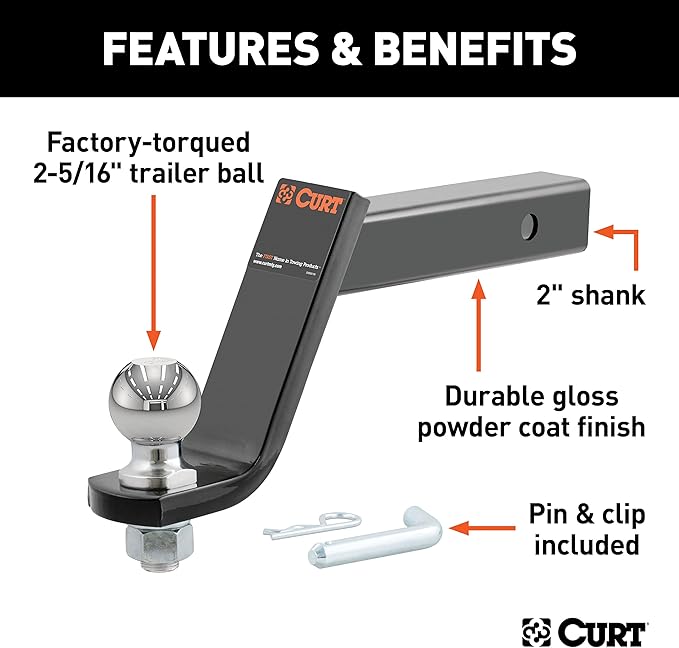 CURT 45065 Lifted Truck Trailer Hitch Mount with 2-5/16-Inch Ball & Pin, Fits 2-Inch Receiver, 7,500 lbs, 6-Inch Drop