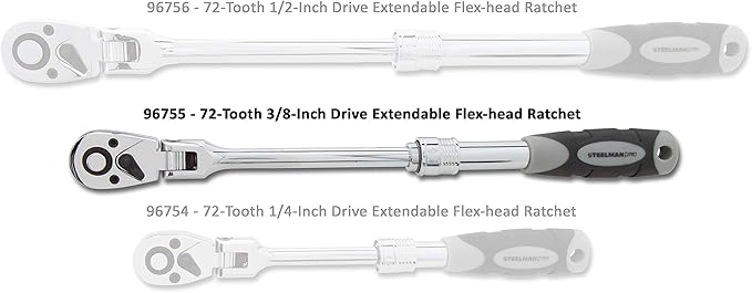 Steelman 3/8-inch Drive 72-Tooth Extendable Flexible Head Ratchet, Extends from 9 1/2 Inches to 13 1/2 Inches, Quick Release, Comfort Grip
