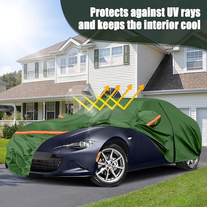 Waterproof Car Covers Replace for 1998-2025 Mazda Miata/MX-5, Multilayer Heavy Duty with Cotton Liner All Weather Car Cover with Zipper Door, Windproof Bands for Snow Rain Dust Protection