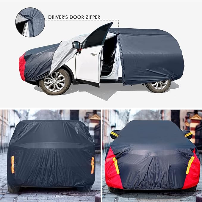 Car Cover Waterproof All Weather for Automobiles, 6 Layers Outdoor Full Exterior Cover Rain Sun UV Snowproof Protection with Zipper Cotton, Mirror Pocket for SUV (185-190 inch)