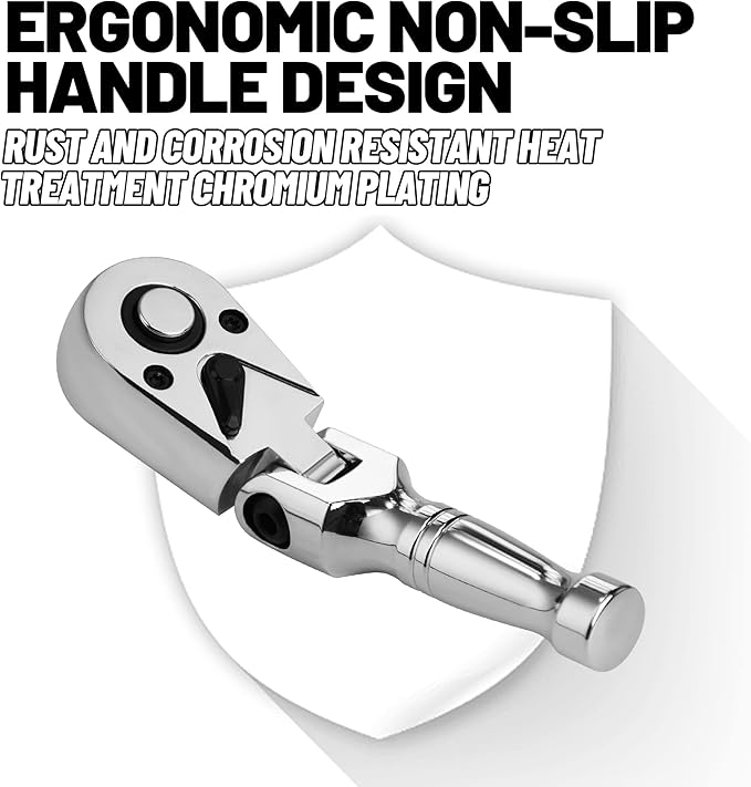 1/2 Inch Drive Stubby Ratchet, Flex Head Ratchet 1/2 Ratchet Ratchet Wrench, Small Socket Wrench, 72 Tooth Quick Release Swivel Head Ratchet Cr-Mo Flexible Ratchet Handle -5.9"/150mm