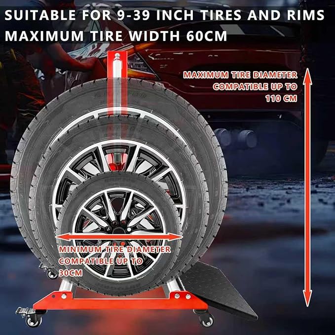Upgraded Rolling Wheel Detailing Stand – Heavy-Duty Tire Cleaning and Polishing Roller with Wheels Handle Ramp and 3-Way Rotating Rollers for Ceramic Coating, Tire Shine, Car Wheel Wash