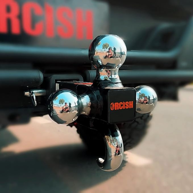 ORCISH Trailer Hitch Tri-Ball Mount with Tow Hook & Pin, Chrome Trailer Ball Sizes 1-7/8", 2" & 2-5/16", Fit 2 Inch Hitch Receiver, 10,000 LBS Max Towing Capacity for RVs, SUVs, ATVs & Trucks
