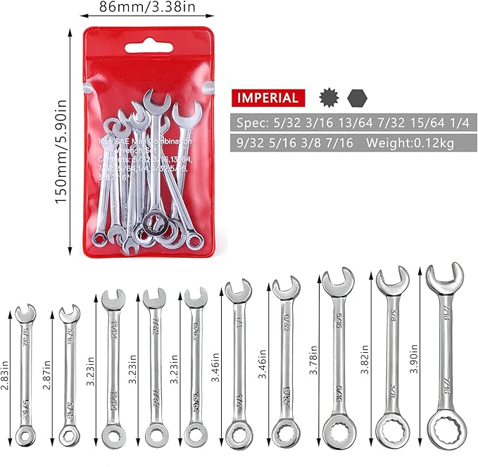 Mini Wrench Set Open End Wrench Ignition Wrench Sets With Chain Ring British Type Wrenches (10pcs)