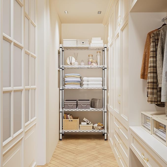 M MZG 1250 lbs 5 Tier Shelf Metal Storage Shelves Shelving Wire Rack Heavy Duty Closet Organizers for Garage Kitchen Bathroom Laundry Chrome 13.8" D x 29.5" W x 59.5" H