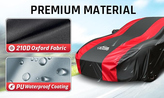 Full Exterior Covers with Red Stripe Design,Sedan Car Cover for Waterproof Universal Fit Toyota Corolla Prius, Ford Focus Sedan, Hyundai Elantra, Kia Forte, Nissan Sentra, VW Jetta