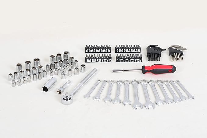121 Piece Mechanic Tool Set, 1/4 & 3/8 Inch Drive Metric & Standard Socket Wrench Kit, for General, Home, Car, Mechanics, Automotive Repair Tool Kit and as A Gift