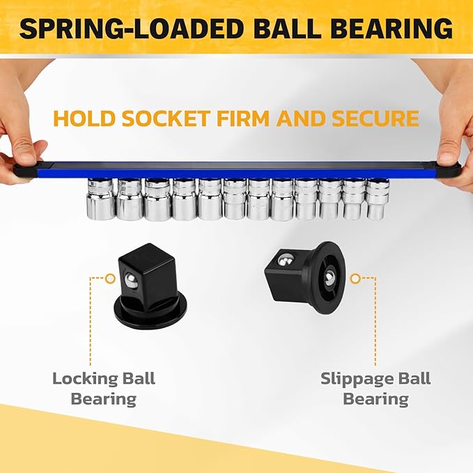 5-Piece Magnetic Socket & Bit Organizer Kit, 1/4" 3/8" 1/2" Heavy Duty Socket Holder Holds 40 Clips, Aluminum Sockets Rail for Tool Box Drawer, 1/4" Slidable Drill Bit Organizer Holds 80 Bits