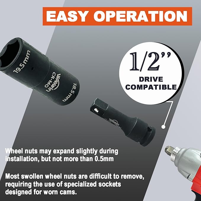 2-1 Double Ended Damaged Wheel Nut Socket 1/2-Inch Impact Socket Wall Impact Flip Socket 18.5 ×19.5 mm
