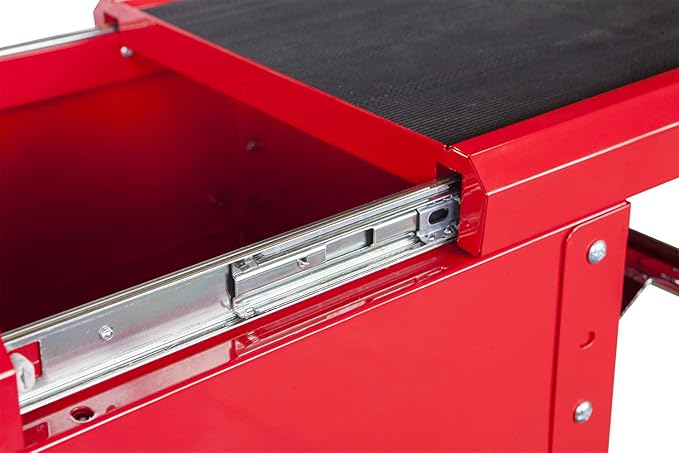 Wolf Rolling Garage Workshop Tool Organizer: 2 Drawer Tool Chest Tray with Top Work Surface and Storage Push Cart, Red, Large