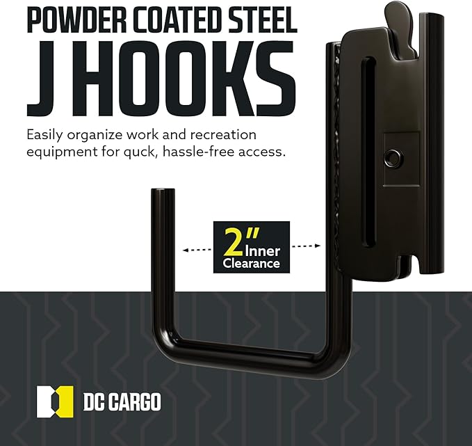 DC Cargo - E Track J Hooks (2" - 8 Pack) - Vertical E Track Accessories - Hanging Hooks for Your ETrack Rail System - Use in Enclosed Trailers, Box Trucks, Vans, Garage, Workshop & Warehouse