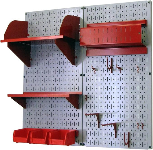 Wall Control Craft & Hobby Pegboard Organizer Storage Kit with Gray Pegboard and Red Accessories