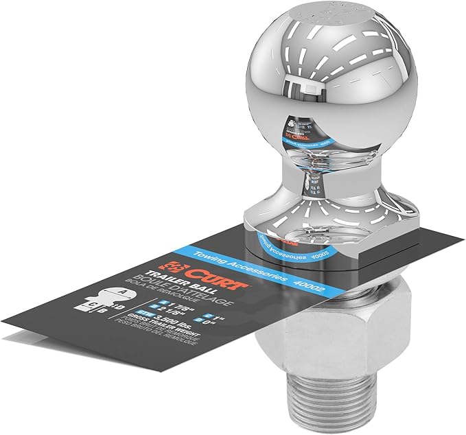 CURT 40002 Chrome Trailer Hitch Ball, 3,500 lbs, 1-7/8-Inch Diameter, 1 x 2-1/8-Inch Shank