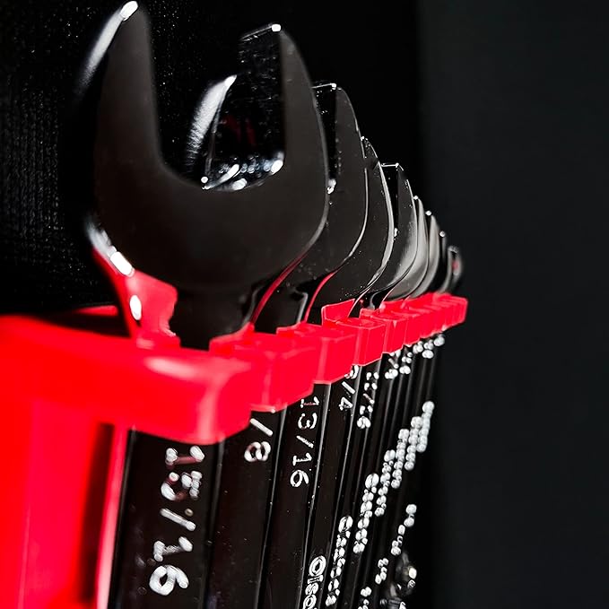 Olsa Tools Magnetic Wrench Organizer - Red - Holds SAE 3/8" to 15/16" & Metric 10mm to 19mm Wrenches - Durable Tool Storage Solution - Part 1003