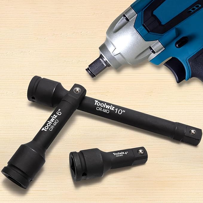 Toolwiz 3/4” Drive Impact Extension Bar 4”, 6”, 10” (3 Piece) Cr-Mo Steel, Expand the Range of Impact Drivers, Organized in PVC Box - Black 3/4 Ratchet Wrench Extension Bar Socket Set