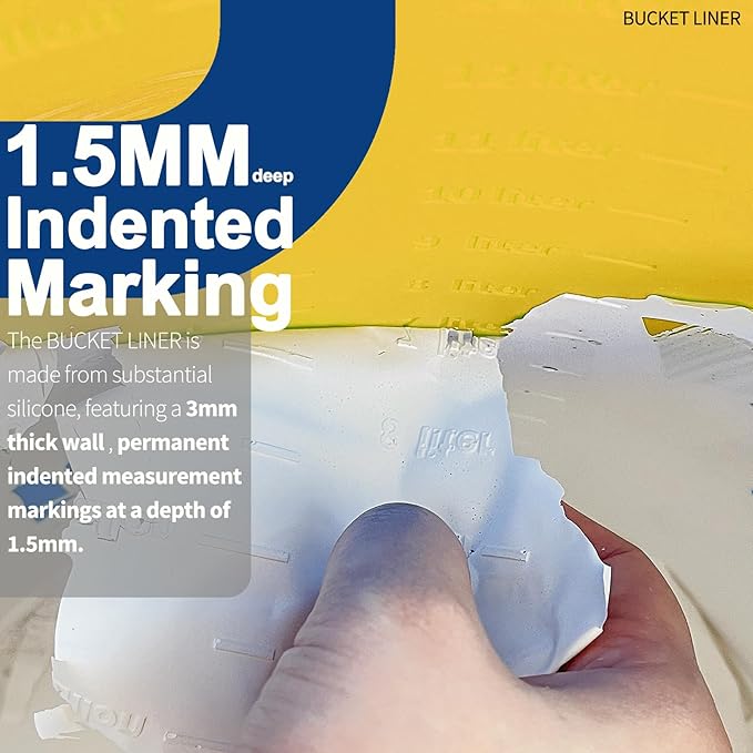 5 Gallon Bucket Silicone Liner Reusable for Thinset Paint Epoxy Concrete Mixing Bucket Saver with Graduated Measurements, Heavy Duty Yellow