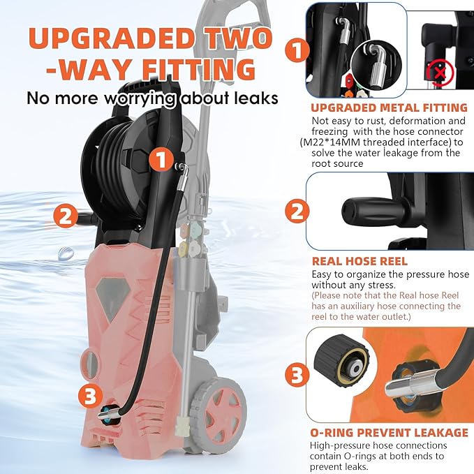 5000PSI Electric Pressure Washer - 2025 New Power Washer with Upgraded 33ft Pressure Washer Hose Reel, Foam Cannon, 4 Nozzle Set, Power Washer for House/Patios/Car/Fence, Orange