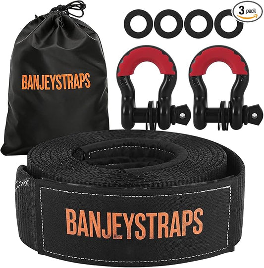45,000 lb Recovery Tow Strap Kit with 3/4" Shackles - 4" x20' Heavy Duty Snatch Strap for Off-Road Truck & Jeep Recovery, Includes Storage Bag for SUV & 4x4 Vehicle Emergency