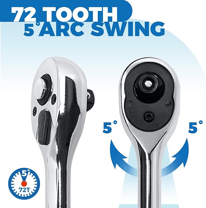 1/4-Inch Drive Ratchet, Quick-Release Reversible Ratchet Wrench, 72-Tooth 1/4 Drive Ratchet Handle, Chrome Alloy Made, Cr-Mo Head,Full Polished