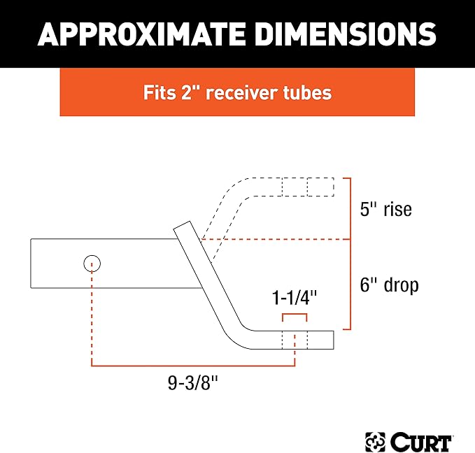 CURT 45446 Class 4 Trailer Hitch Ball Mount, Fits 2-Inch Receiver, 12,000 lbs, 1-1/4-Inch Hole, 6-Inch Drop, 5-Inch Rise
