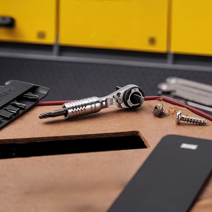 711L Mini Ratchet Wrench TG - One of the World's Smallest 1/4" EDC Ratchet Wrench For Tight Spaces - Stainless Steel - For Double-ended Bits