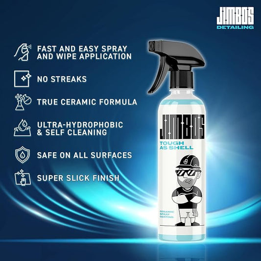 JIMBO'S TOUGH AS SHELL CERAMIC SPRAY – Super Slick, Streak-Free Protection for Paint, Glass, Trim & More | Easy-to-Use Hybrid Ceramic Coating with UV Protection | 16oz