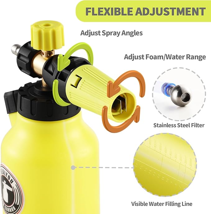 REALYOU Foam Cannon up to 4500 PSI, Foam Cannon for Pressure Washer with 1/4'' Quick Connector, Snow Foam Cannon with Adjustable Nozzle and 1L Foam Cannon Bottle, Fits Most Car Washing Accessories