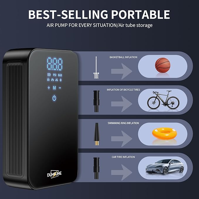 Tire Inflator Portable Air Compressor One Click Smart Pump Tire Inflator with Tire Pressure Gauge (150 PSI) 4500 mAh 2X Faster for Car Motorcycle Bicycle
