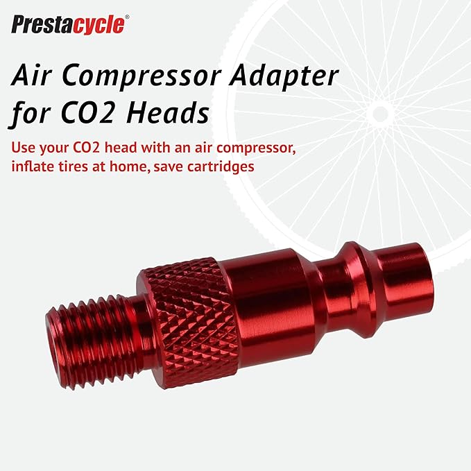 Prestacycle Air Compressor Adapter for CO2 Heads – 6061-T6 Alloy Coupler Plug to Inflate Bike Tires at Home – Compatible with All CO2 Heads, Fits I/M Air Compressor Quick Connectors