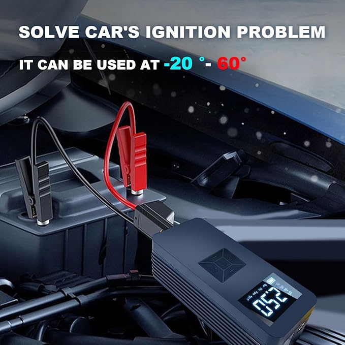 Tire Inflator Portable Air Compressor with Digitally Display Pressure Gauge 20000mA, Car Air Compressor Pump with Jump Starter 150PSI, 14.8 V Car Battery Jump Starter Portable