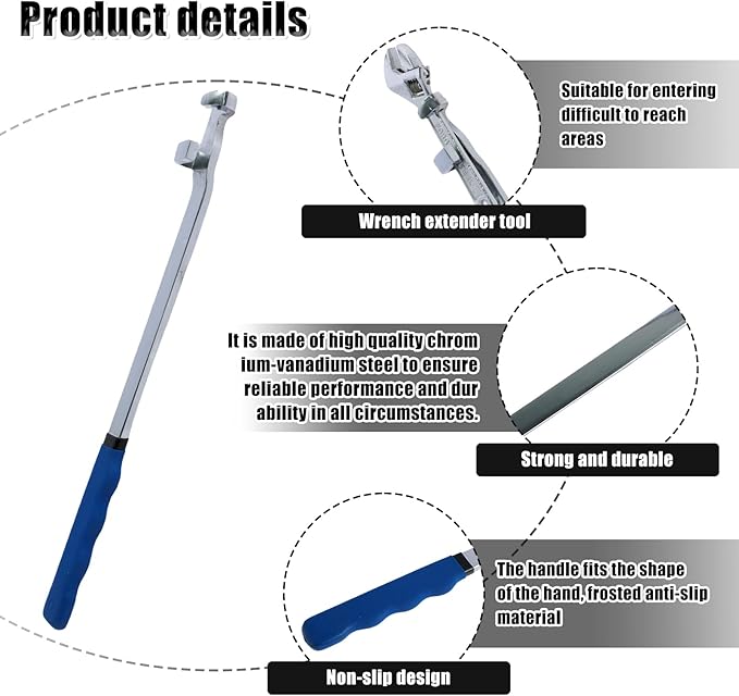 Wrench Extender Tool Bar 15inch Long Universal Torque Adaptor Wrench Extension Torque Amplifier Tool Spanner Extender Tool Torque Amplifier Extender for Extra Leverage